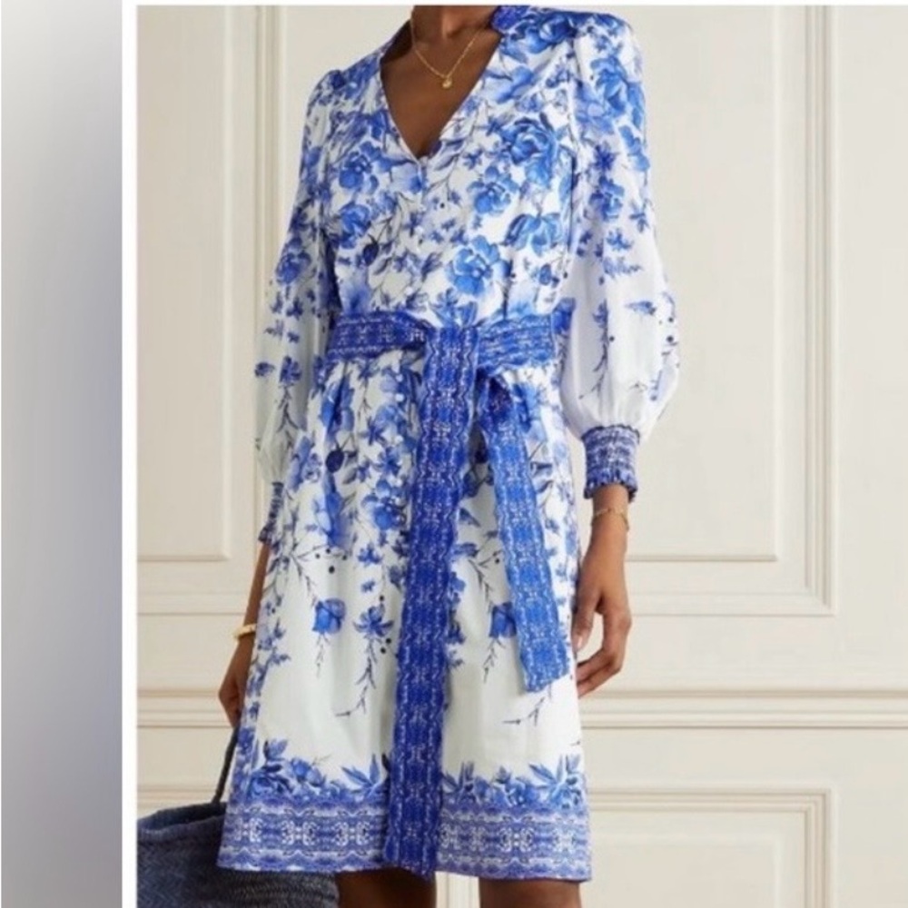 NWOT Alice + Olivia Shanley Blue & White Floral Long Sleeve Belted Dress 4